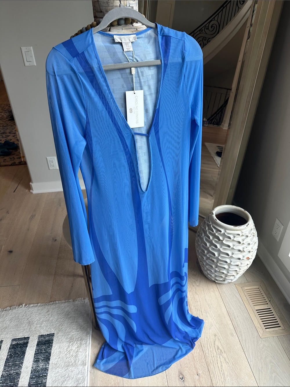 Caroline Constas Sheer Royal Blue Long-Sleeve Swim Coverup